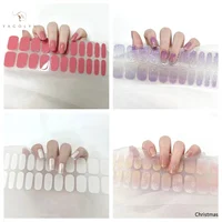 22Tips French Pink Side Semi Cured Gel Nails Wraps Adhesive Waterproof Long Lasting Gel Nail Stickers Harden In UV Lamp Need 1