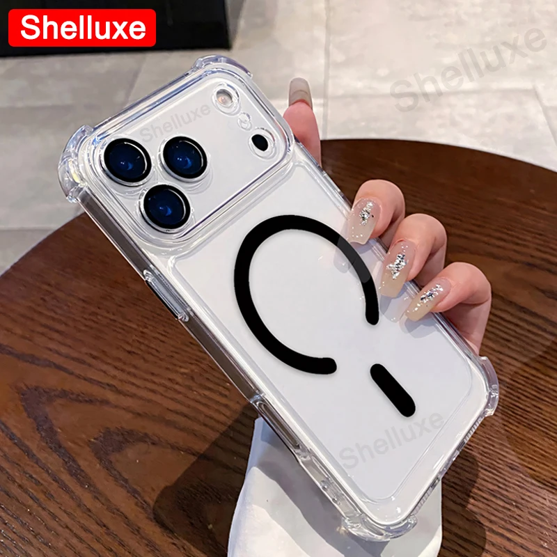 For iPhone17 ProMax Transparent Armour Magnetic Case Shelluxe For iPhone 17 Pro Max 17Air Cases Luxury Corners Protector Cover 3