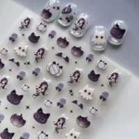 Kawai Autocollants adhésifs pour ongles en forme de chat, chaton noir fantôme, dégradé, citrouille, sucette, étoile, mignons, pour nail art et manucure 3