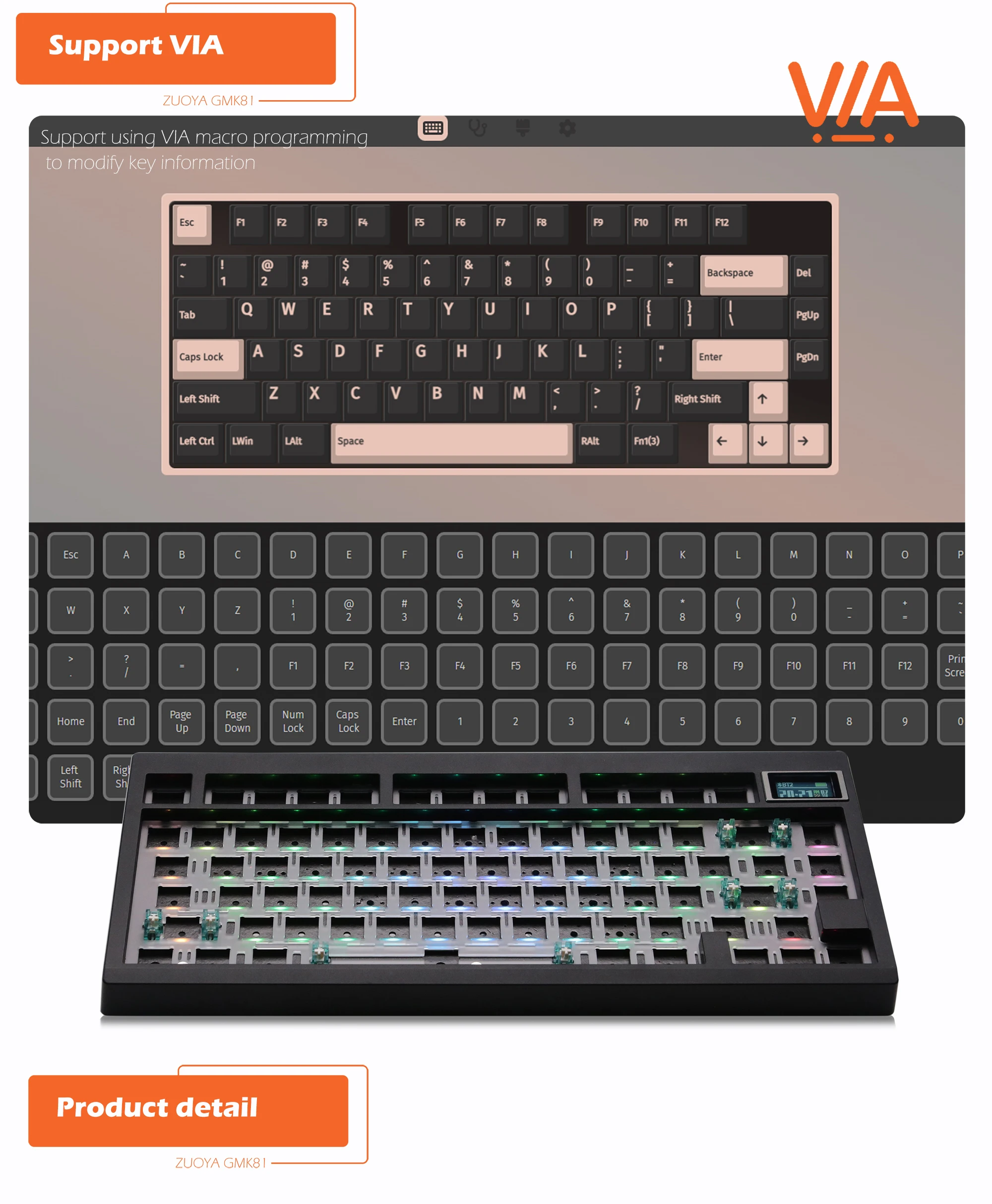 2.4G, Wireless RGB Backlit, Suporte montado na
