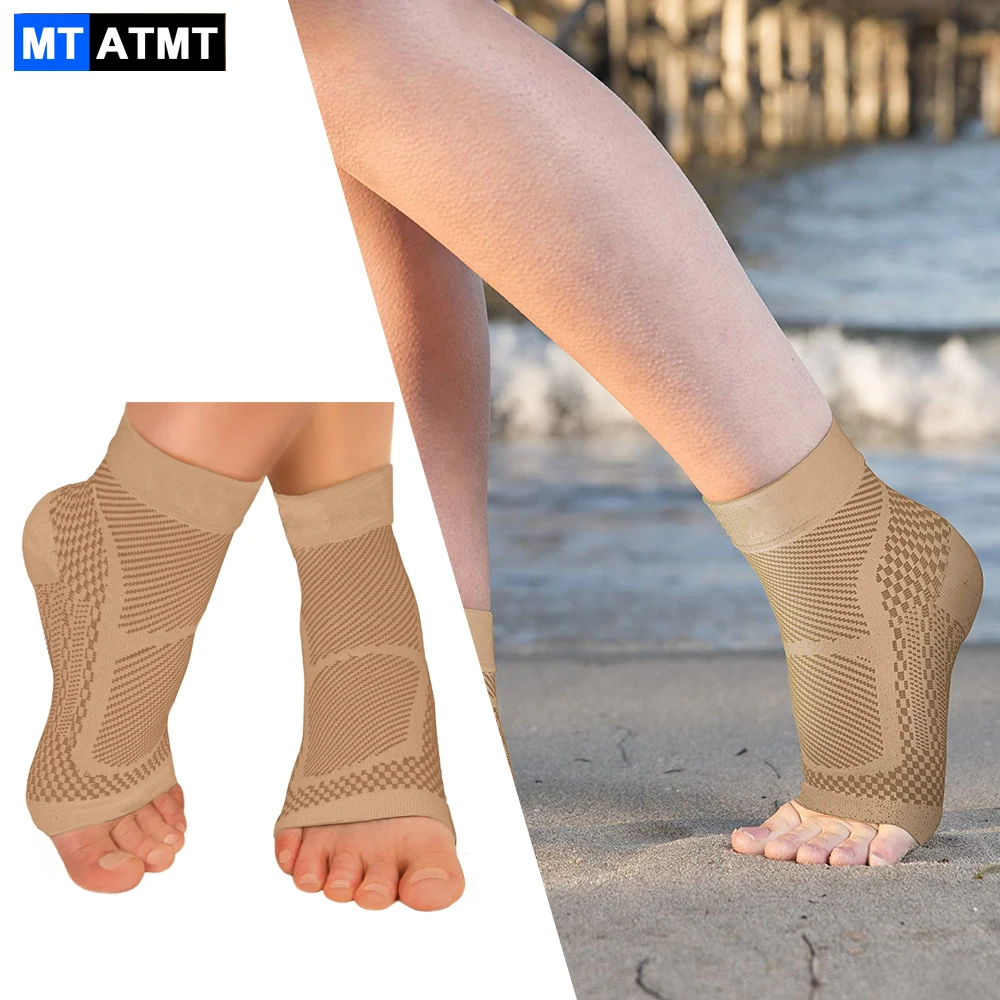 1Pair Ankle Brace Compression Sleeve - Relieves Achilles Tendonitis, Joint Pain. Plantar Fasciitis Sock with Foot Arch Support