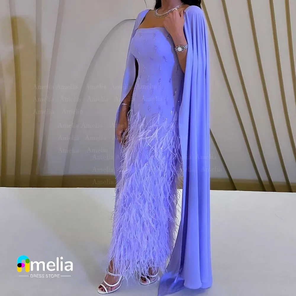 

Amelia Square Collor Prom Dress Shawl Sleeves With Ankle Length Evening Dress With Women Wedding Party Formal Gowns Arabia