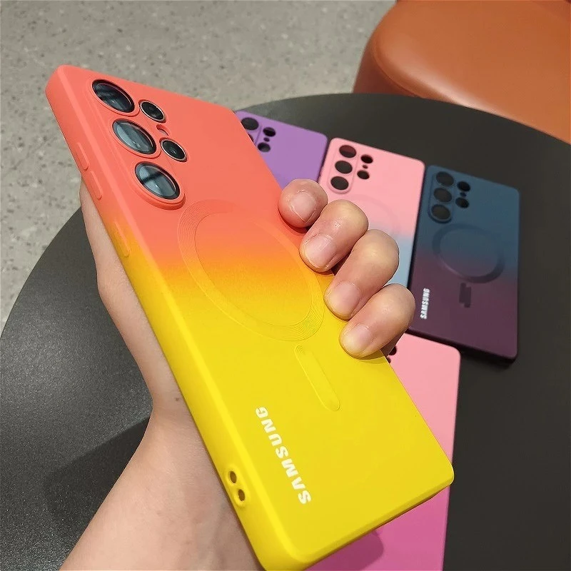 Gradient Magnetic Soft Silicone Case with Lens Film Cover