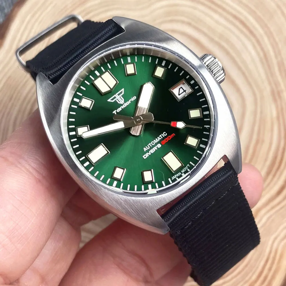 NH35 pt5000 36mm Field Tandorio Pilot Mechanical Watch Men 20bar Waterproof Steel Wristwatch Sunburst Green 36mm Diving Clock фон хромакей field 3 0 х 7 0 green