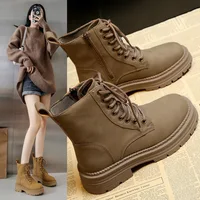 Crestar Women's Fashion Boots Retro Leather Ankle Boots Women Luxury Soft Sole Short Boots New Platform Non-slip Round Toe Boots - Image 3