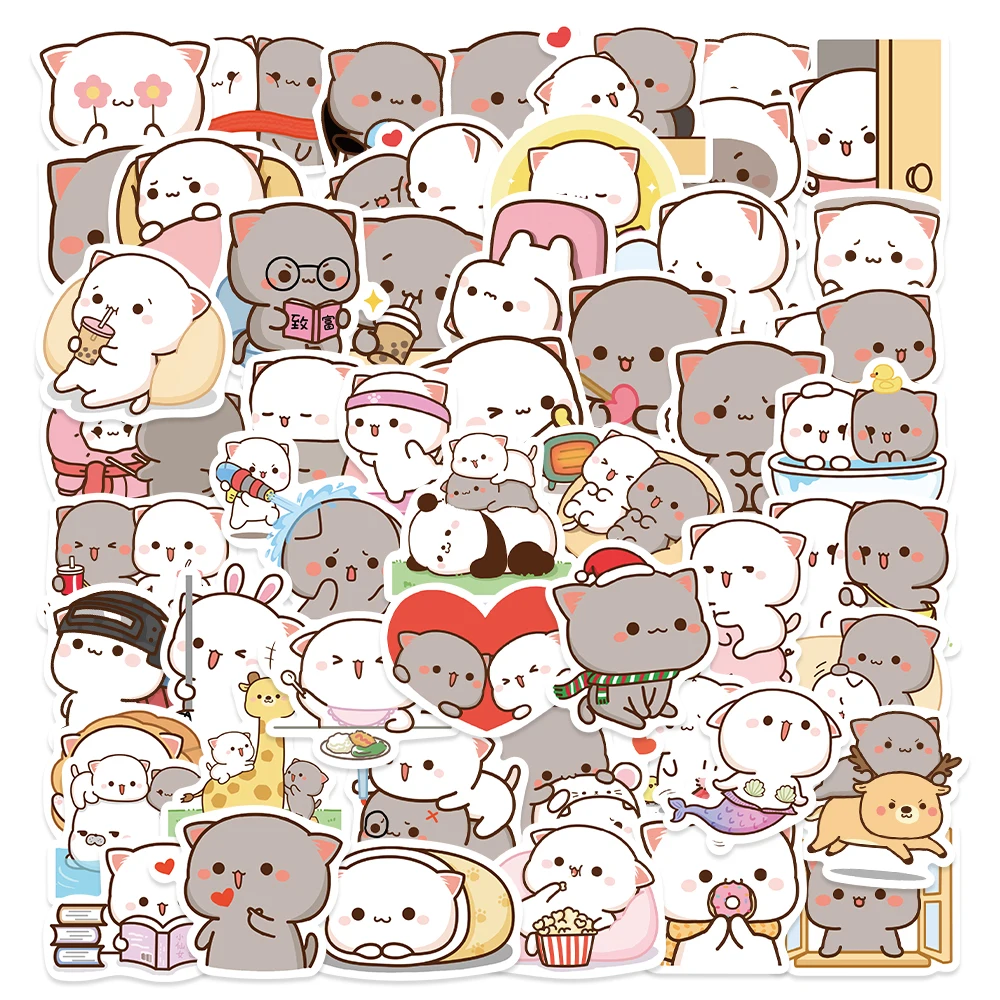 

50Pcs Cute Peach Cat Stickers for Water Bottles Kawaii Waterproof PVC Stickers for Laptop Phone Skateboard Kids Girls Gifts