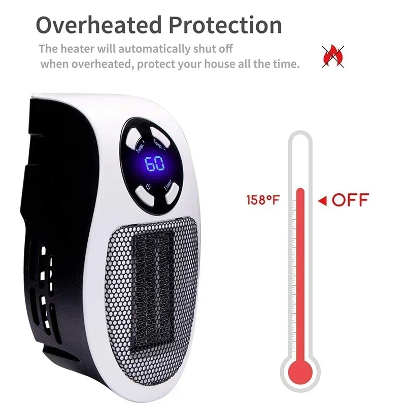 350W Portable Electric Heater with Remote Control, Wall Mounted Home Room Heater for Winter Indoor Heating Fast Warm
