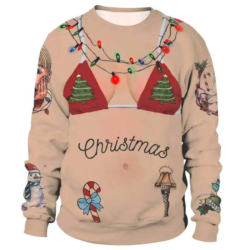 Men Women Llama Ugly Christmas Sweatshirt 3D Funny Print New Year Eve Xmas Sweater Couples Pullover Holiday Party Jumper Tops - Image 20