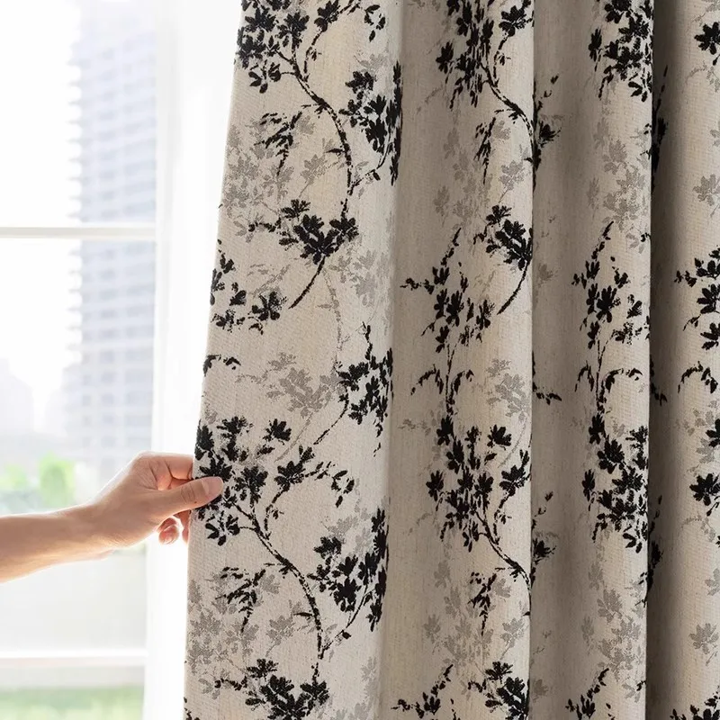 French Retro High-end Luxury Crabapple Jacquard Curtains Antique Style Black and White Antique Curtains for Bedroom Living Room 2