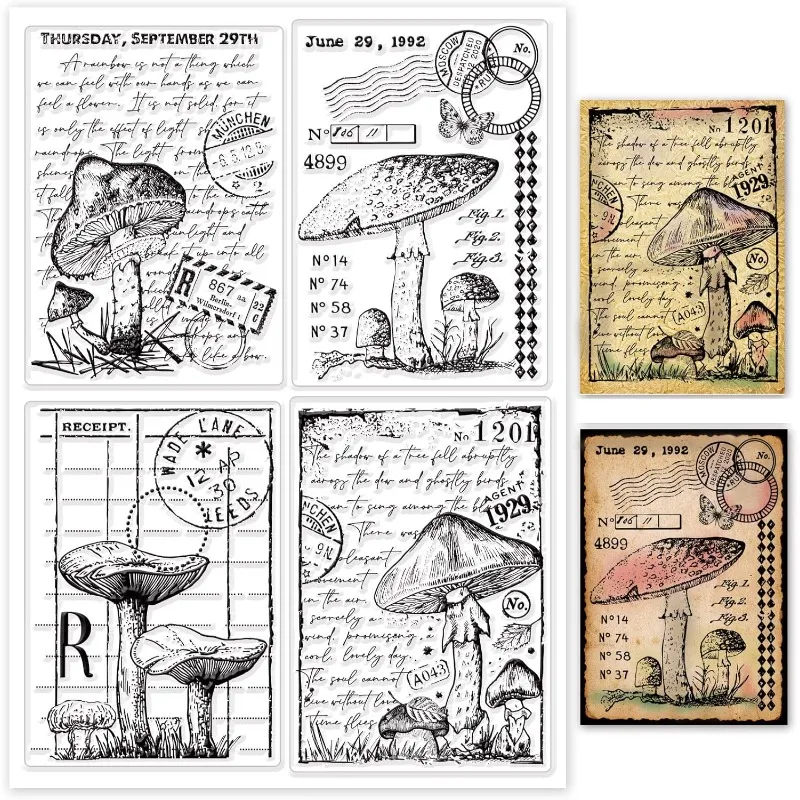 Vintage Mushroom Clear Stamps Mushroom Background Silicone Stamps For Card Making c Background Rubber Transparent 1Sheet clear stamps clear rubber stamps