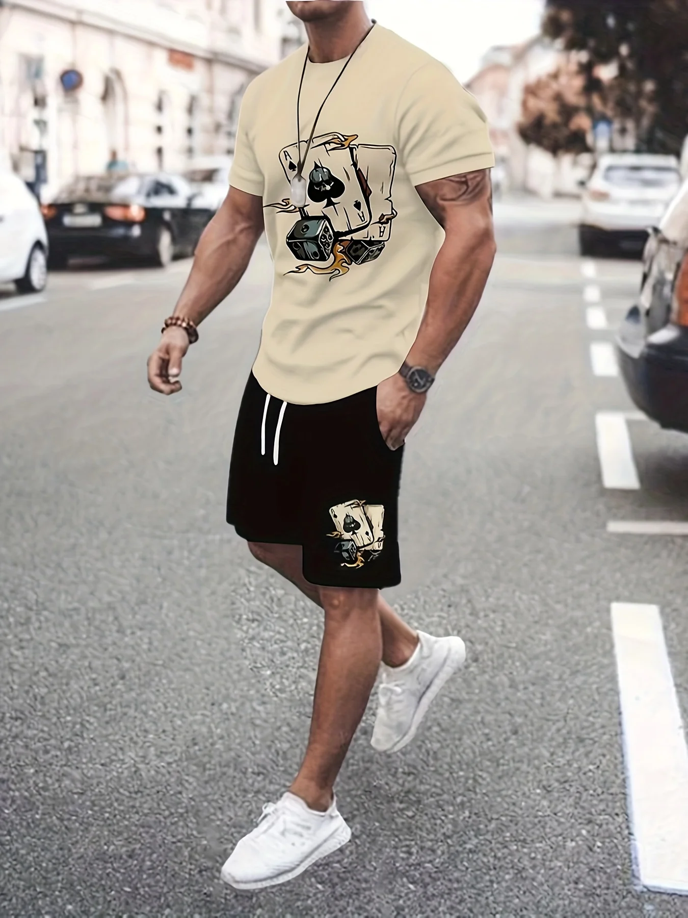 3D Cartoon Teddy Bear Print Men's T-shirt Shorts Set, Summer Casual Everyday Men's Short-sleeved Outdoor Street Men's Shorts 4