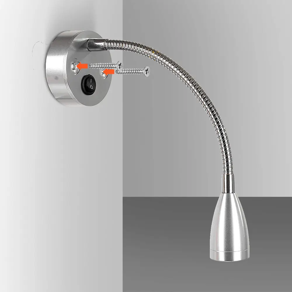 2pcs 12V 3W LED Spot Reading Light ON OFF Switch Camper Van Caravan VAN Boat Interior White Light