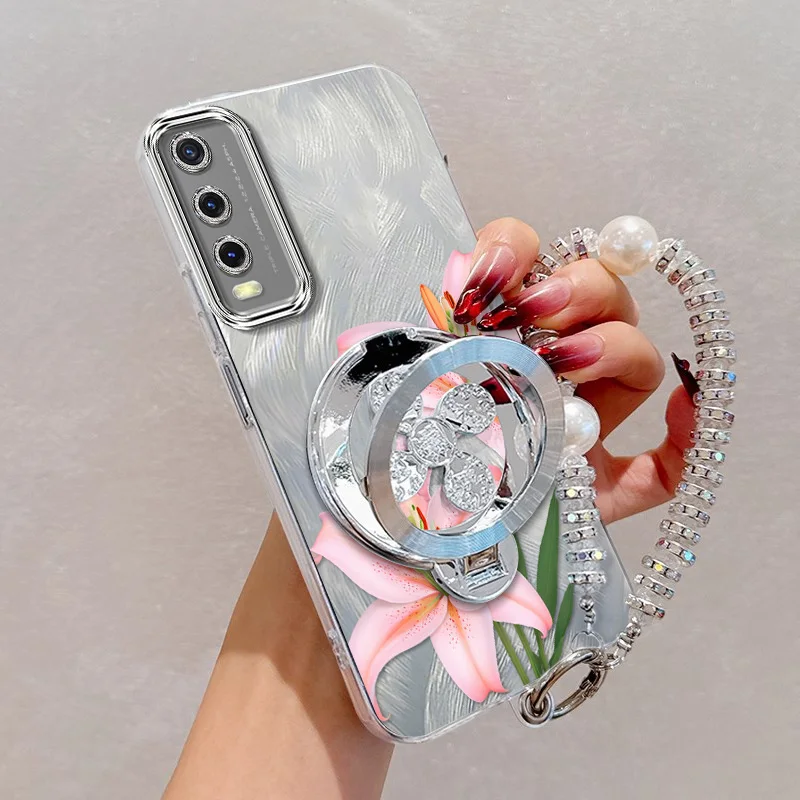 Floral Elegance 3-Piece Phone Accessory Set: Pink Flowers Case, Lanyard & Stand