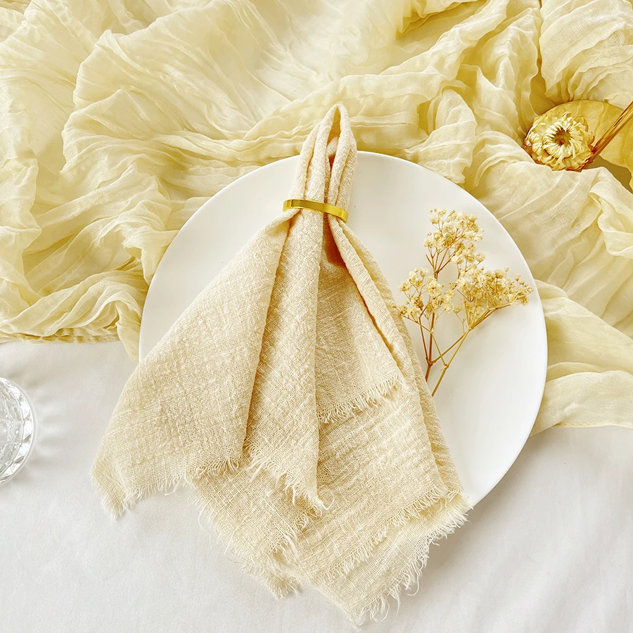 Set of 10 Rustic Retro Green-Trimmed Cotton Gauze Napkins – Elegant Table Decor