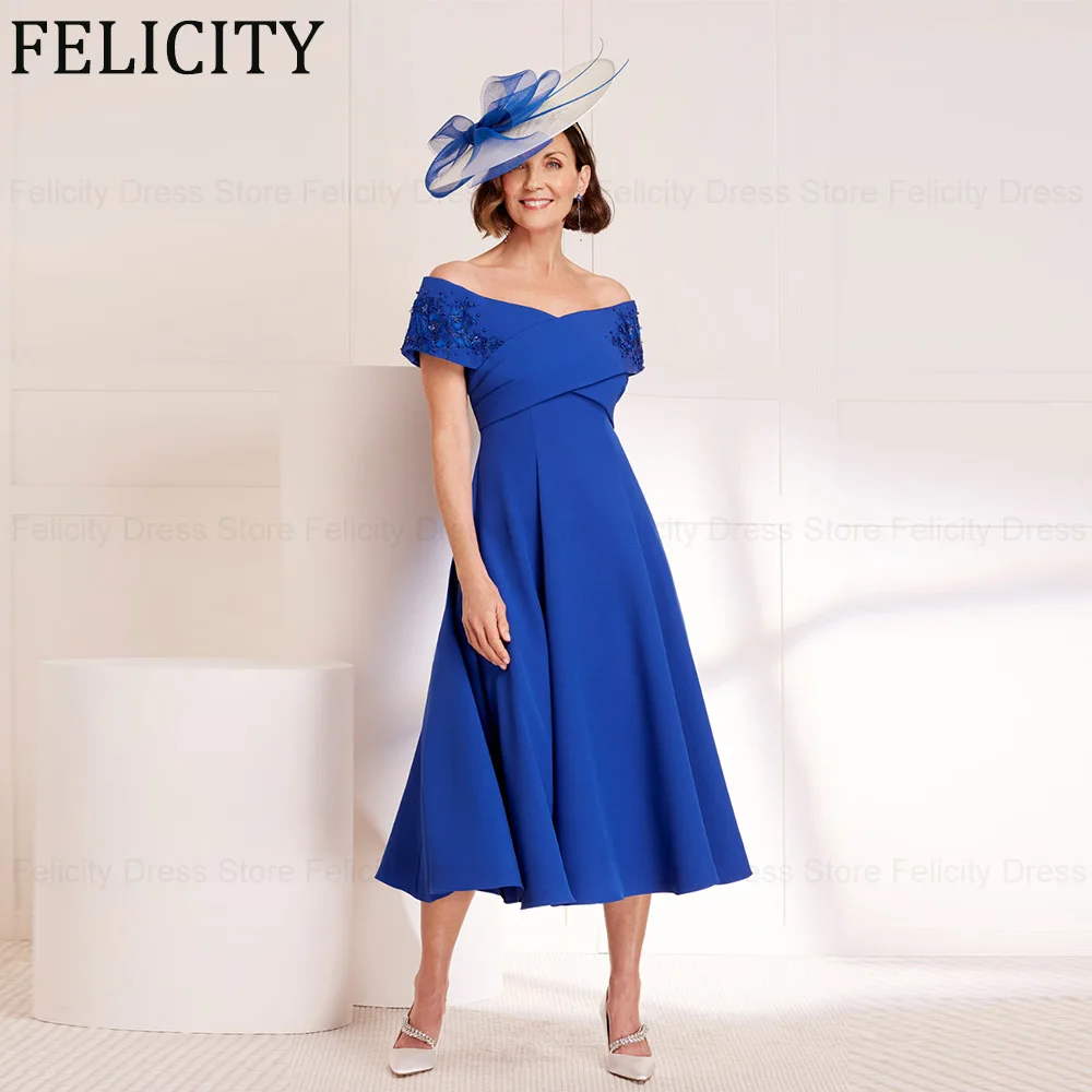 

FELICITY Mother of the Bride Dresses 2024 A-Line Off the Shoulder Elegant Wedding Guest Dresses Appliques Beading Evening Gowns