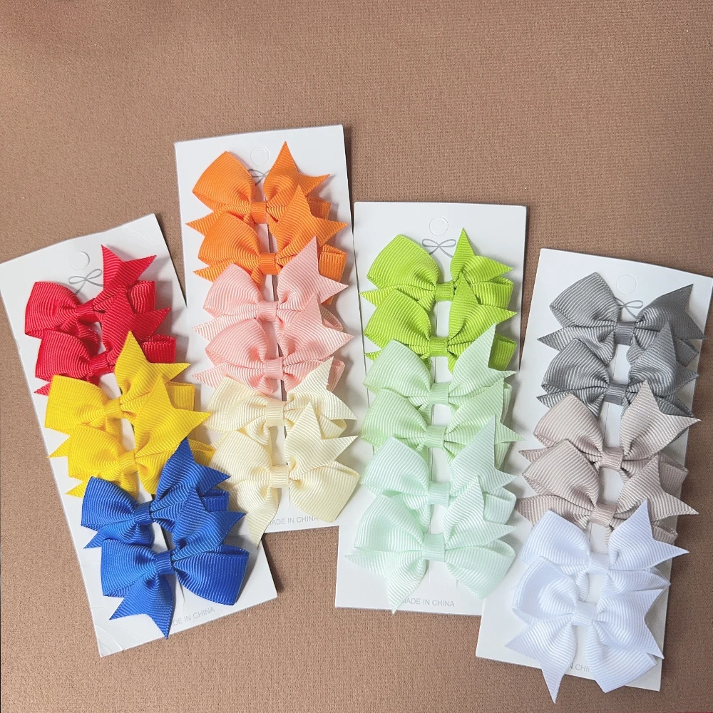 6Pcs/set Solid Ribbon Bowknot Hair Clips Cute Handmade Bows Baby Hair Accessory Bow Kids Hair Accessories