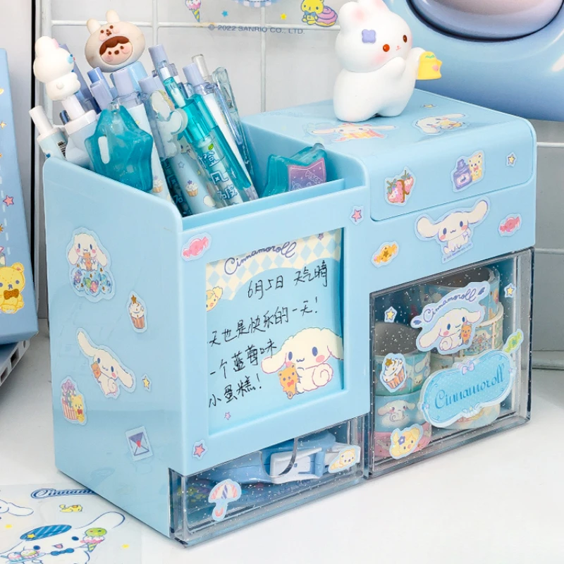 Miniso Cute Pen Holder Organizer Kawaii Kuromi Melody Cinnamoroll Sticker Desktop Storage Box Big Capacity Stationery Storage pen holder stationery organizer desktop storage box desktop storage kit stationery storage box