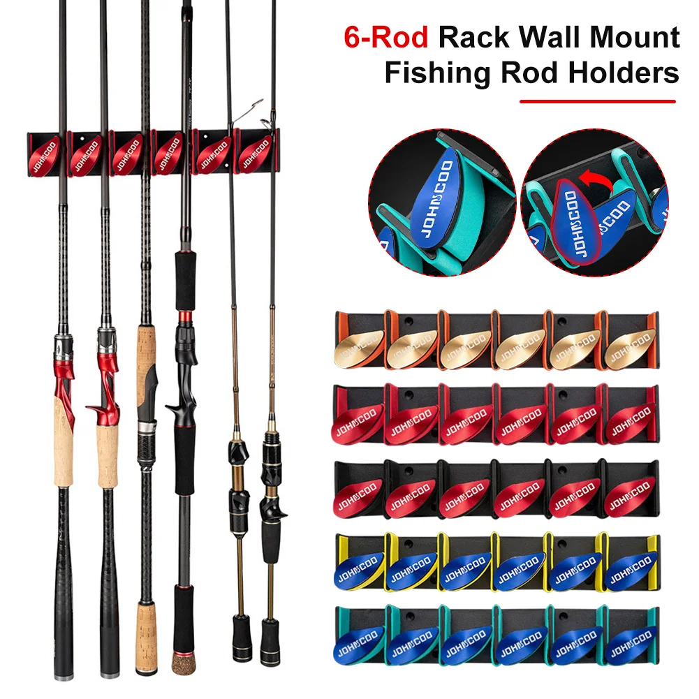 6-Rod Rack Fishing Rod Holder Wall Mount Vertical Rack Sturdy