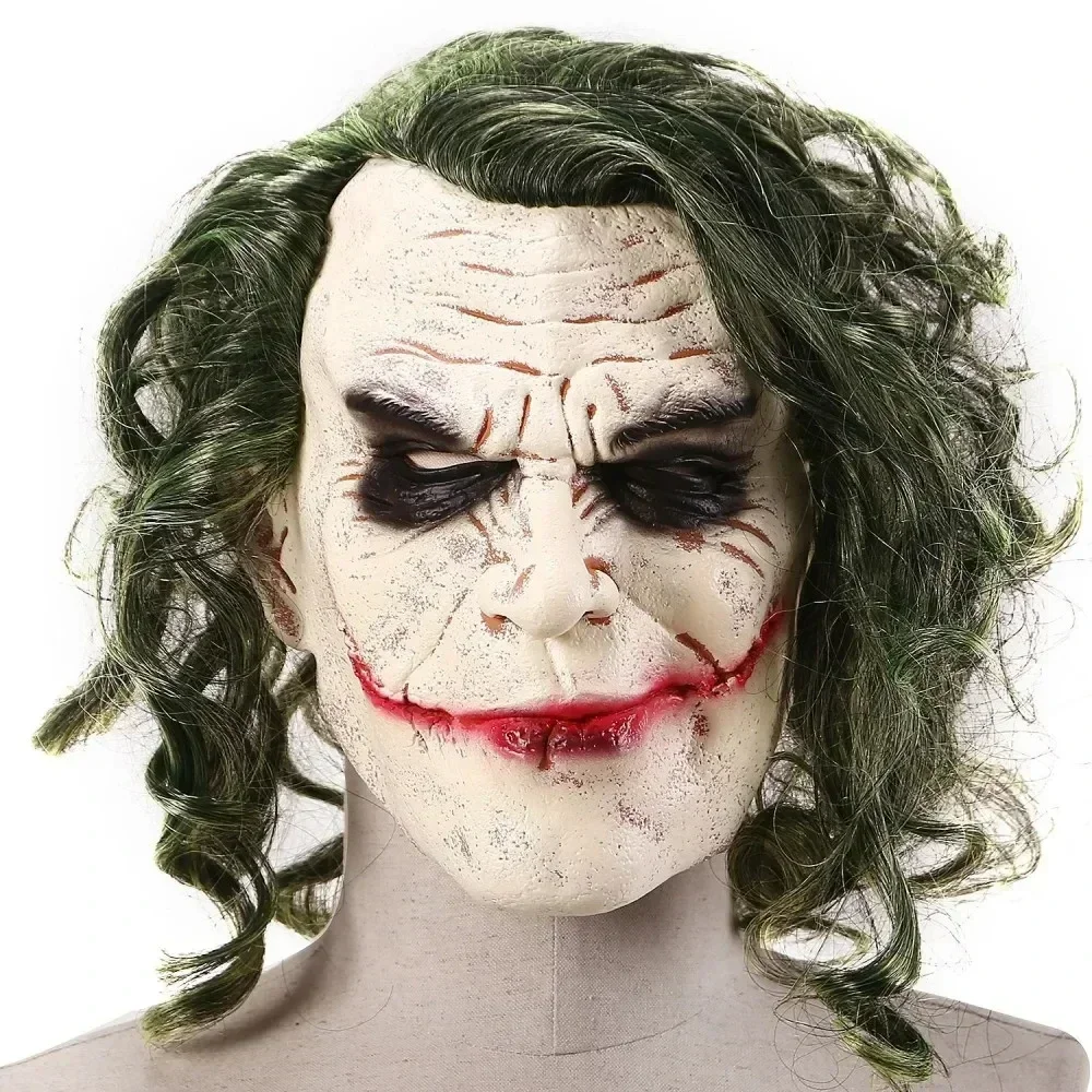 DC Comics Joker Latex Mask and Green Wig Cosplay Set for Halloween (Unofficial)