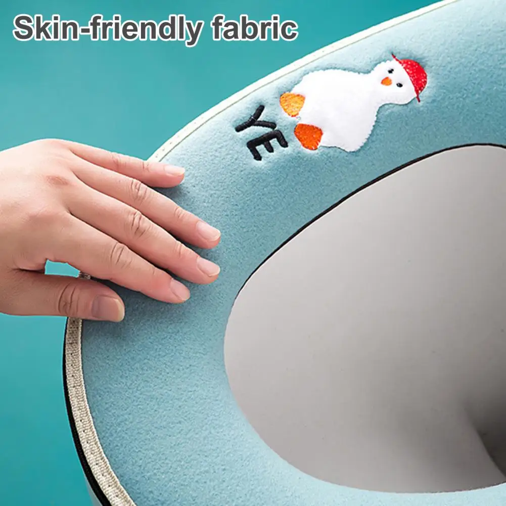 

Toilet Seat Cushion Useful Skin-affinity with Handle Cute Duck Plush Embroidery Zipper Toilet Seat Cushion for Home