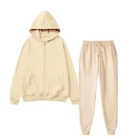 Ensemble de vêtements de sport unisexe de couleur unie, à la mode et décontracté, sweat-shirt + pantalon de survêtement chaud avec fermeture éclair, automne et hiver 4