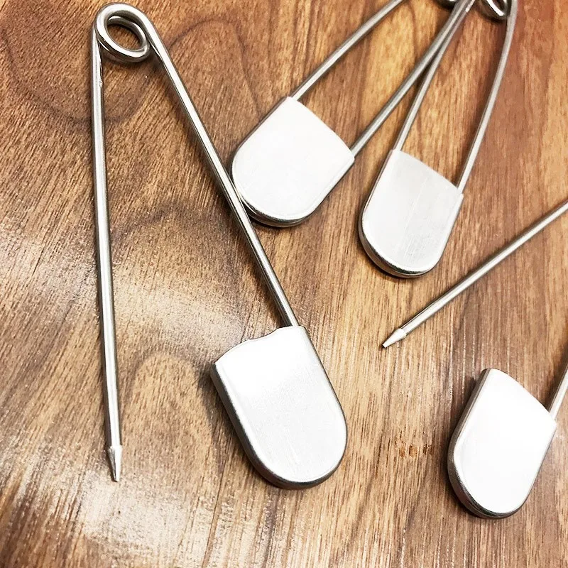 5pcs 대형 실버 스테인레스 스틸 안전 핀 DIY 바느질 바늘 래핑 된 안전 핀 고정 파일 도구 의류 액세서리