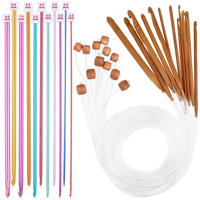 23 Pieces Tunisian Crochet Hooks Set 3-10 Mm Cable Bamboo Knitting Needle  With Bead Carbonized Bamboo Needle Hook 2-8Mm - AliExpress
