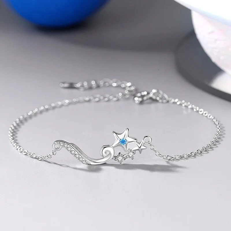 

Original Wave and Star Bracelet for Female 925 Sterling Silver Creative Design Star Bracelet Girlfriends Birthday Gift
