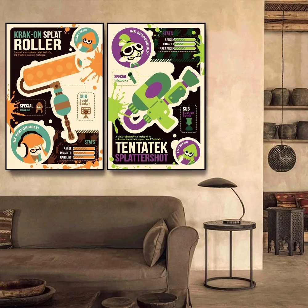 

Game S-Splatoon 3 Poster Self-adhesive Art Poster Retro Kraft Paper Sticker DIY Room Bar Cafe Vintage Decorative Painting