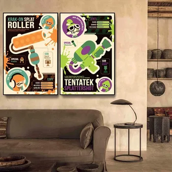 게임 S-Splatoon 3 포스터 자체 접착 아트 포스터, 레트로 크래프트 종이 스티커, DIY 룸 바 카페 빈티지 장식 그림