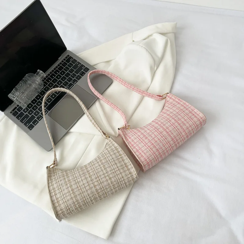 Damen-Unterarmtasche mit minimalistischem Gittermuster, modische High-End-Design-Umhängetasche, lässige, vielseitige Geldbörse für den Pendelverkehr