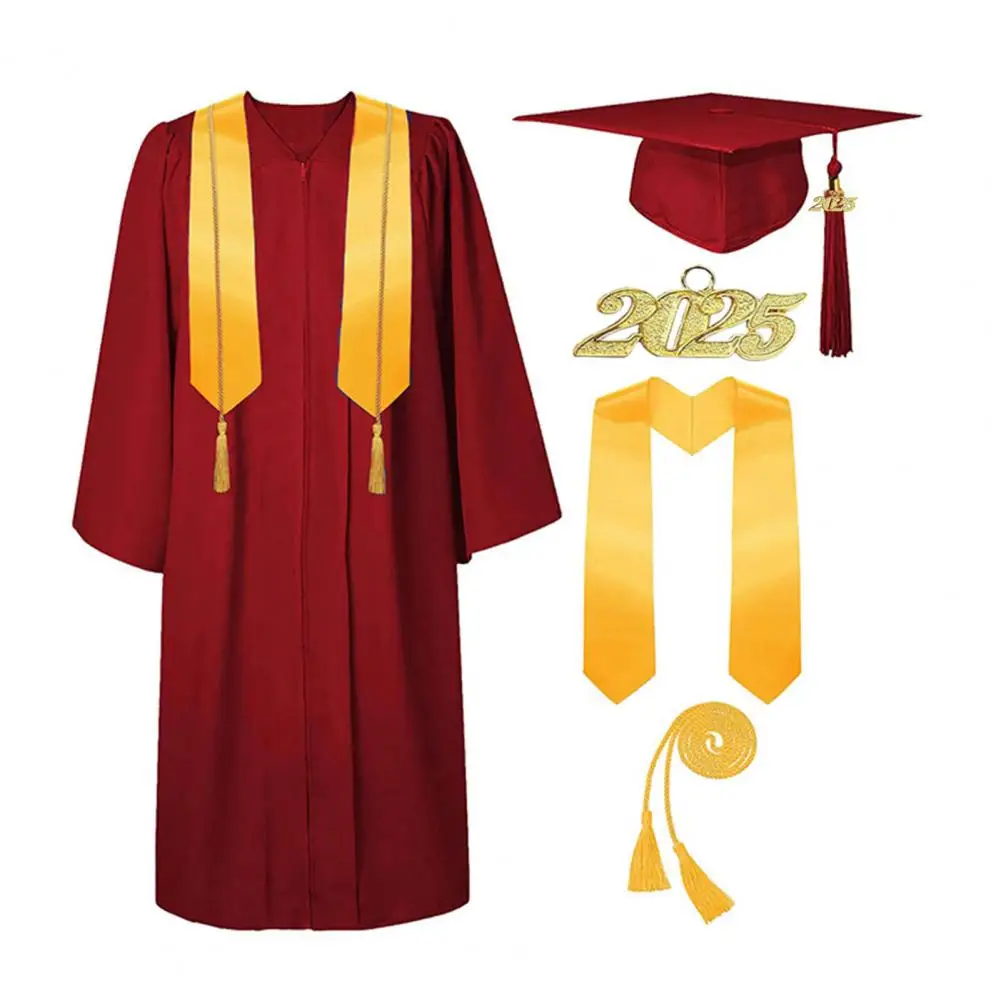 5Pcs/Set Bachelor Uniform Suit Stole Zipper Closure Graduation Robe With Hat Tassel Rope Of Honors Graduation Party Clothes graduation gown set
