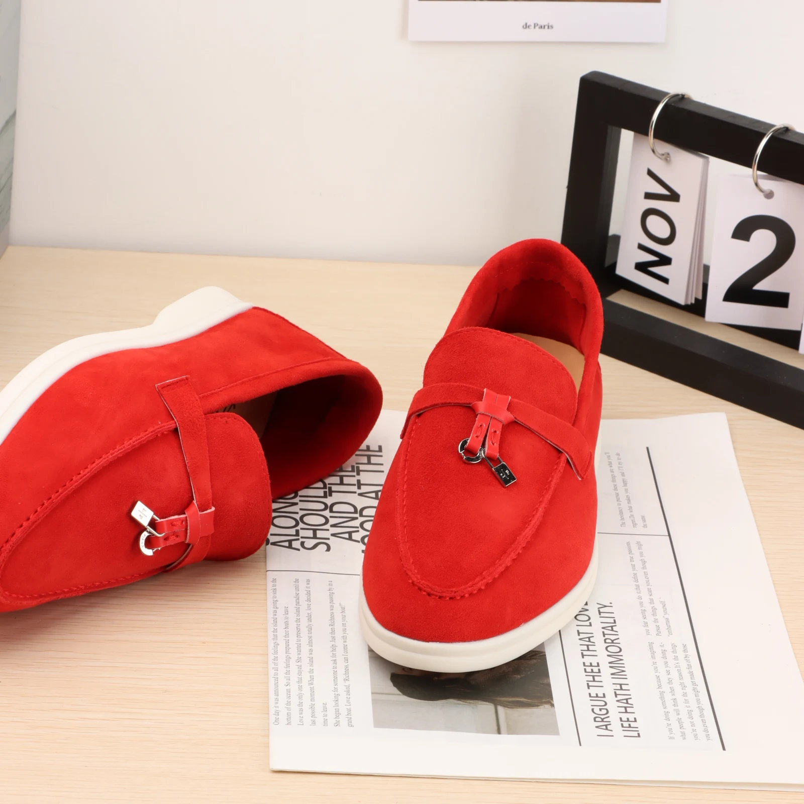 Men's loafers Mules shoes Women's flat shoes Italian luxury brand leather casual comfort metal buckle logo casual shoes