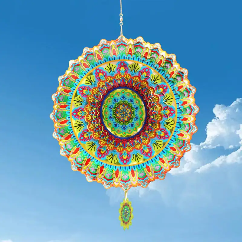 Wind Spinner Mandala Hanging Decor for Outdoor Yard and Garden Kinetic Sculpture Metal 3d Flower Chime Ramadan Patio Ornaments 2