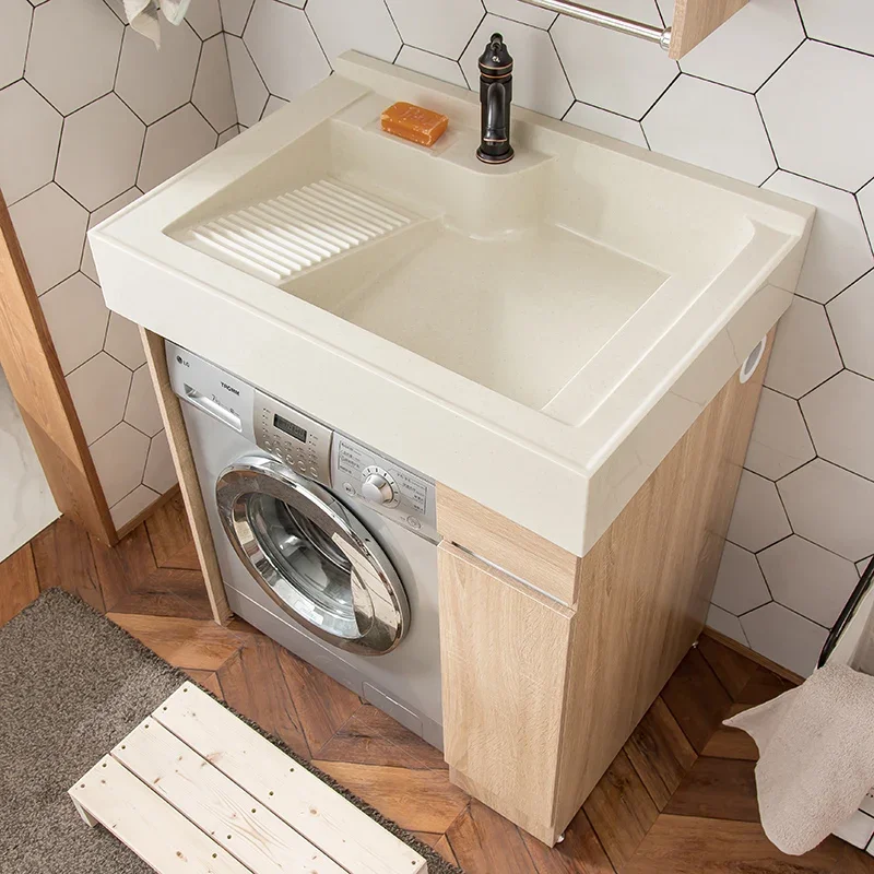 Nordic balcony laundry cabinet small apartment washing machine cabinet significant other log bathroom basin integrated bathroom