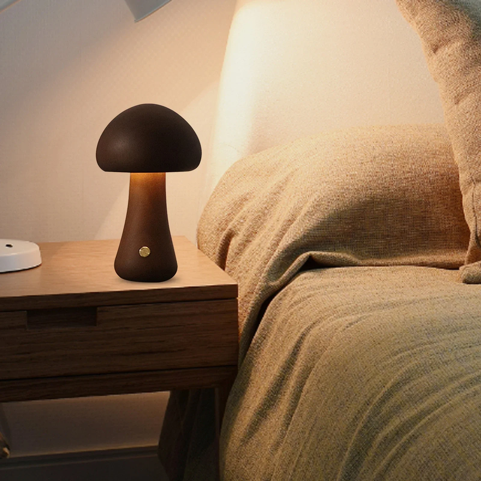 Cute Mushroom LED Night Light Wooden Bedside Table Lamp with Touch Switch Room Decoration High-level Environmental Mushroom Lamp 6