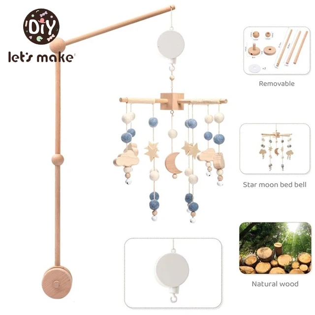 1Set Baby Crib Mobile Rattle Toys With Music Box Wooden Bed Bell Bracket Educational Toy Nordic Hanging Decor Accessories Gifts 1