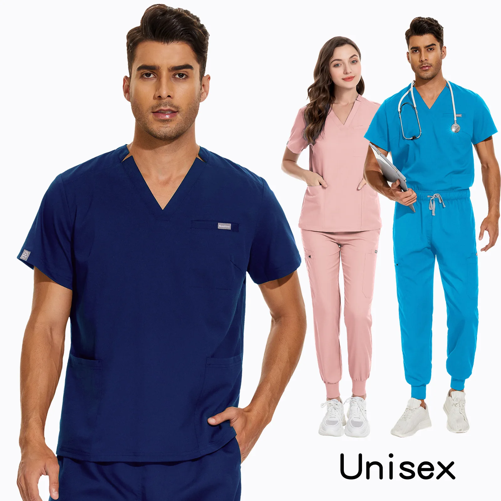 

Large Size V-neck Hospital Nurse Uniform Set Women Korean Version Hand Sanitizer Short Sleeved Unisex Doctor Work Clothes