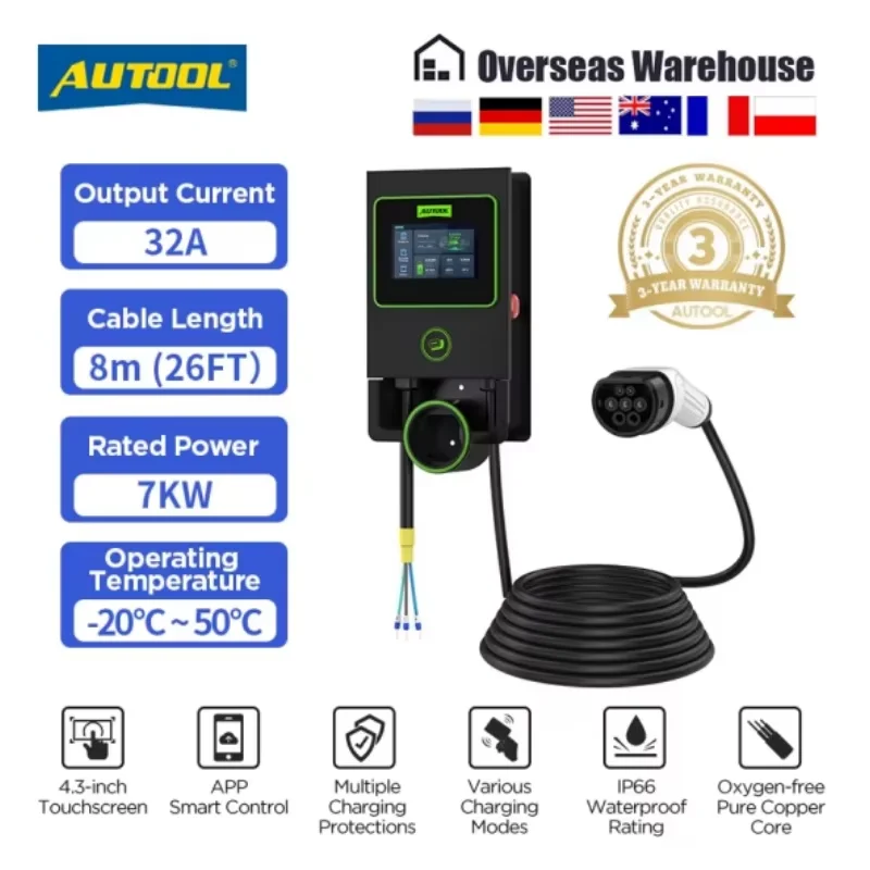 AUTOOL C701 EV Estación de carga de coche eléctrico 7KW 32A cargador ...