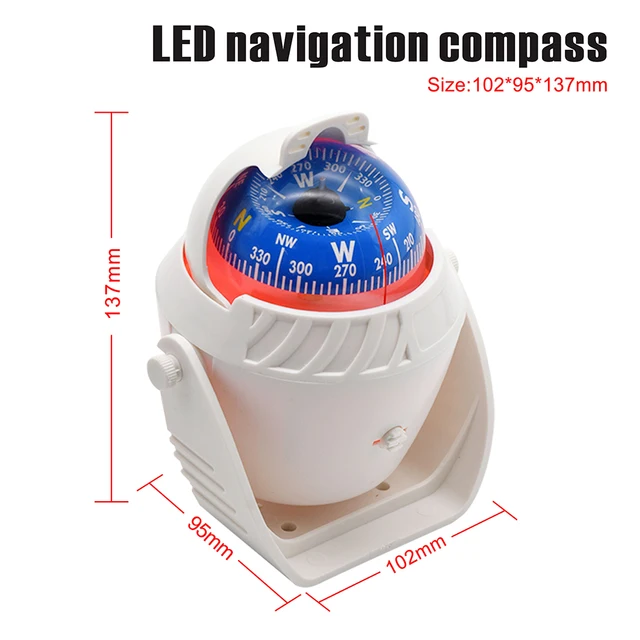 Waterproof Navigation Compass With Electronic LED Light White Black Sea Pivoting Marine Compass For Boat Yacht