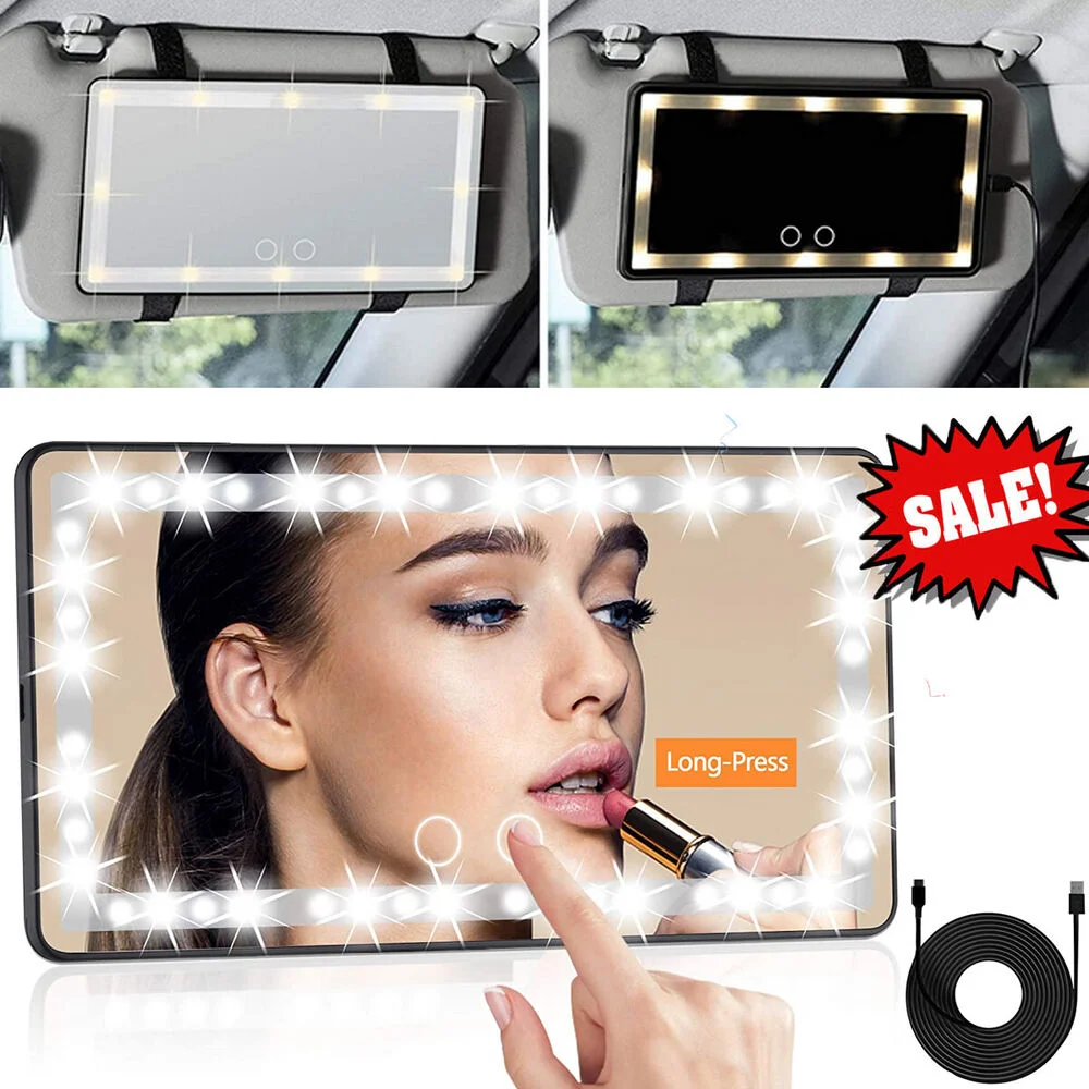 차량용 LED 화장품 거울 선 바이저, 화장대 거울, 램프 포함, HD 메이크업 거울