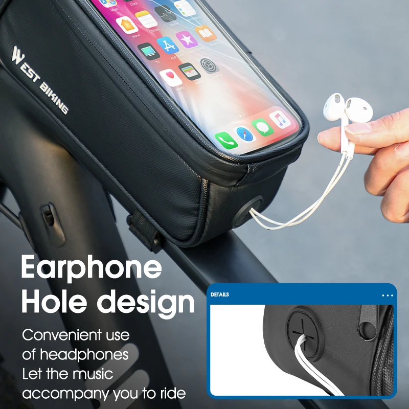 WEST BIKING Bicycle Frame Bag Touch Screen Bike Top Tube Bag 7 Inch Phone Case Waterproof Cycling Front Bag Bike Accessories