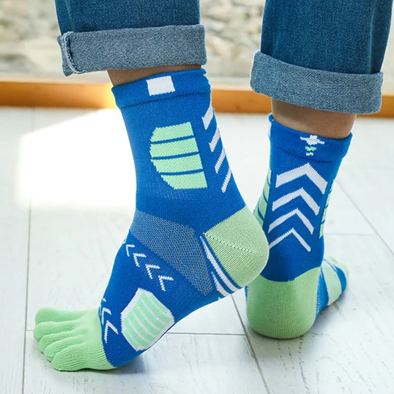 5 Pairs Men's Five Finger Toe Athletic Socks Young Fashion Cotton Sport Anti-friction Running Cycling Basketball Socks with Toes