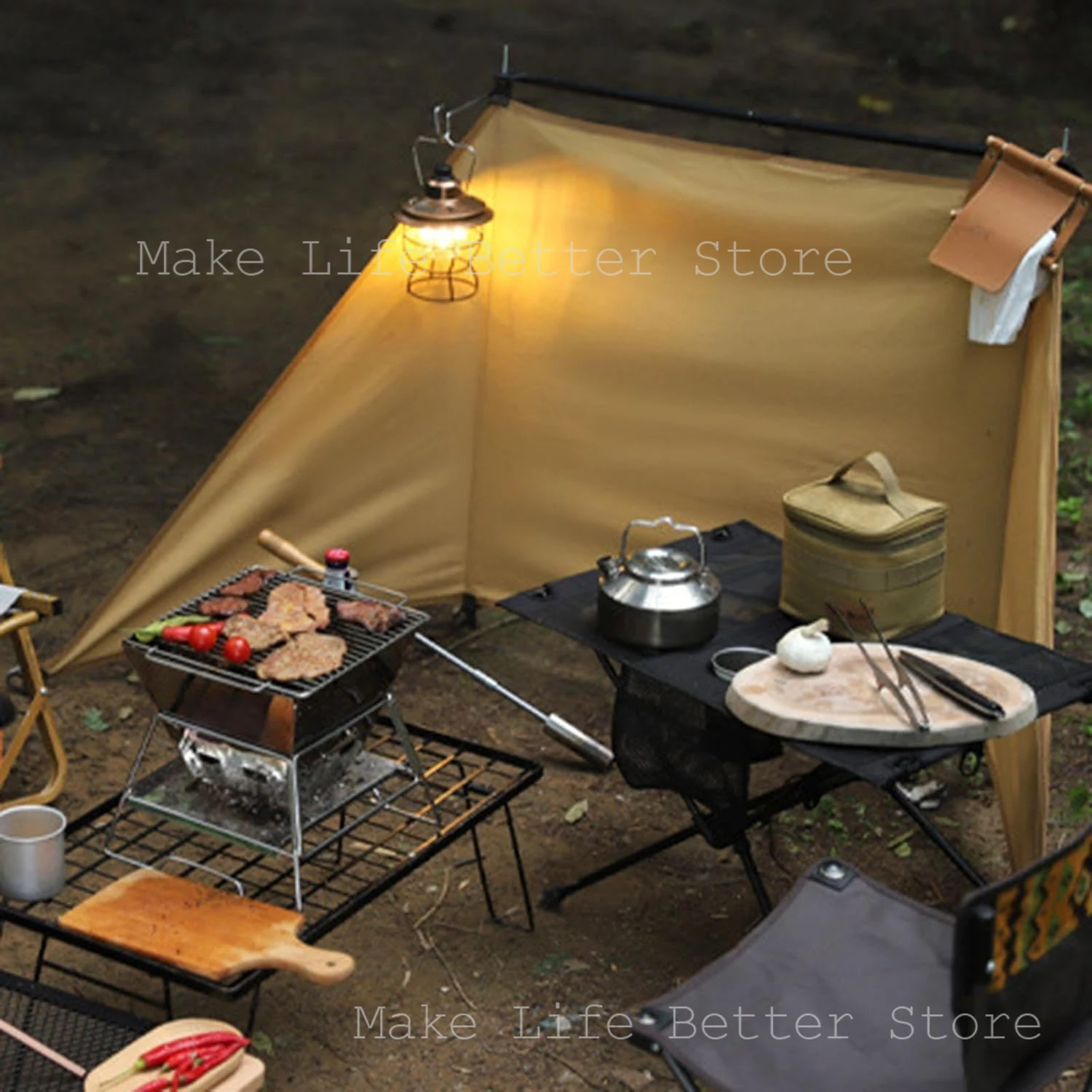 Outdoor Camping Windshield Portable Foldable Windproof Tent Camping Barbecue Windshield Cloth Triangular