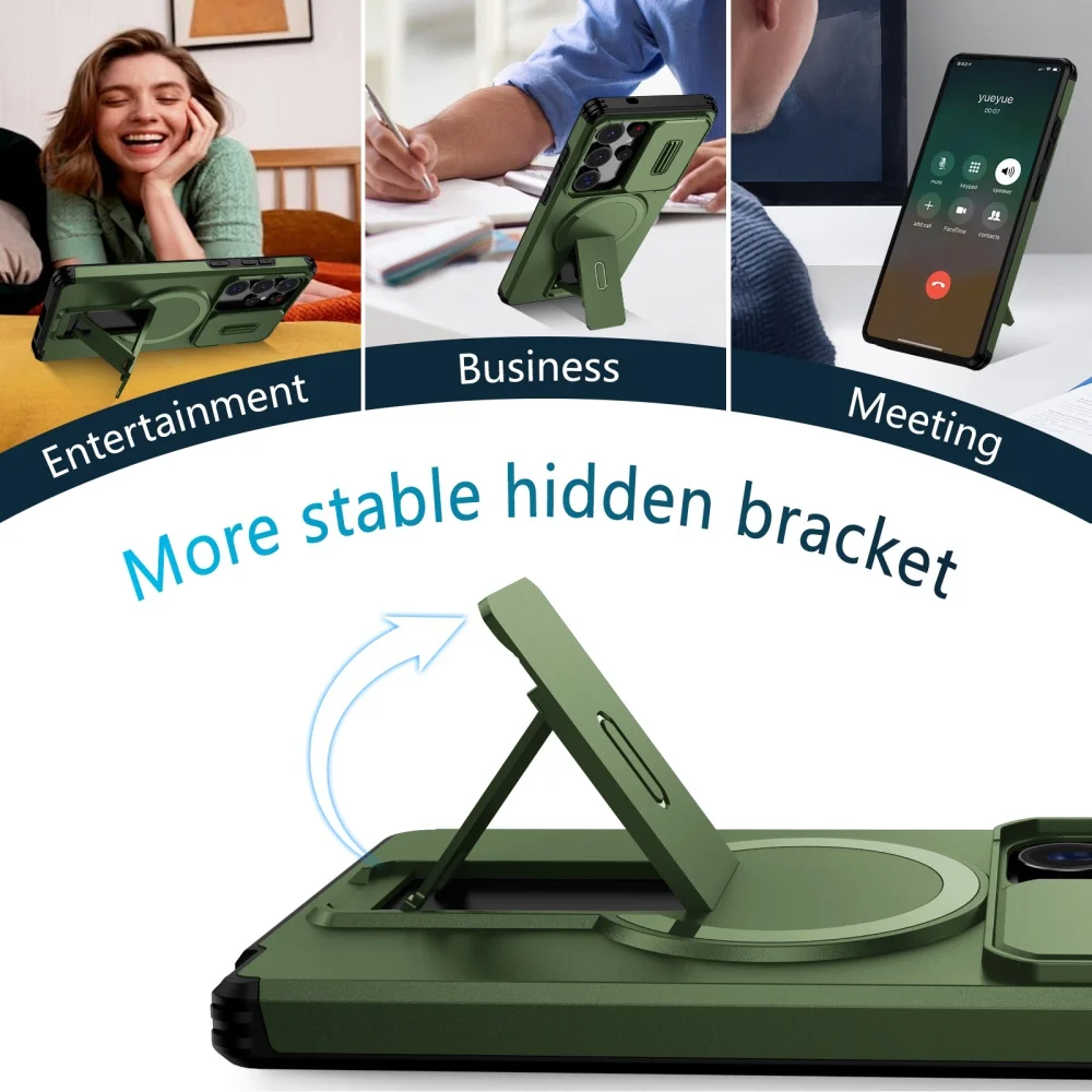 Magnetic Stand Holder Case with Slide Camera Protection - Armor Shockproof Cover