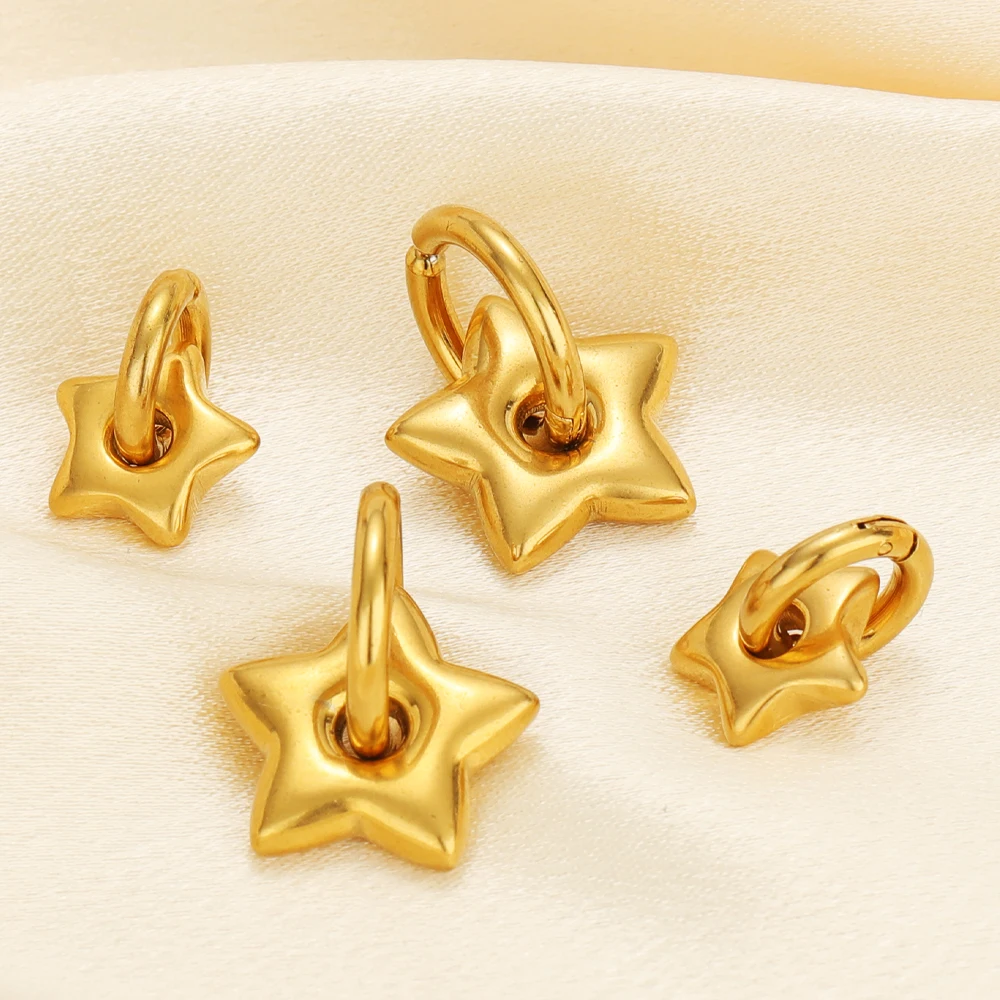 5pcs Gold Color Stainless Steel Big Hole Star Charms for DIY Jewelry Findings Necklace Bracelets Supplies Hoop Earrings Making