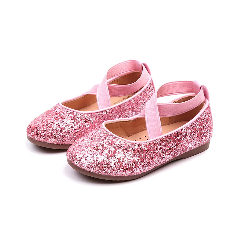 Classic Girls Ballet Shoes Sequins Wedding Party Children Leather Shoes Spring Causal Shallow Kid Flat Shoes Round-toe Versatile