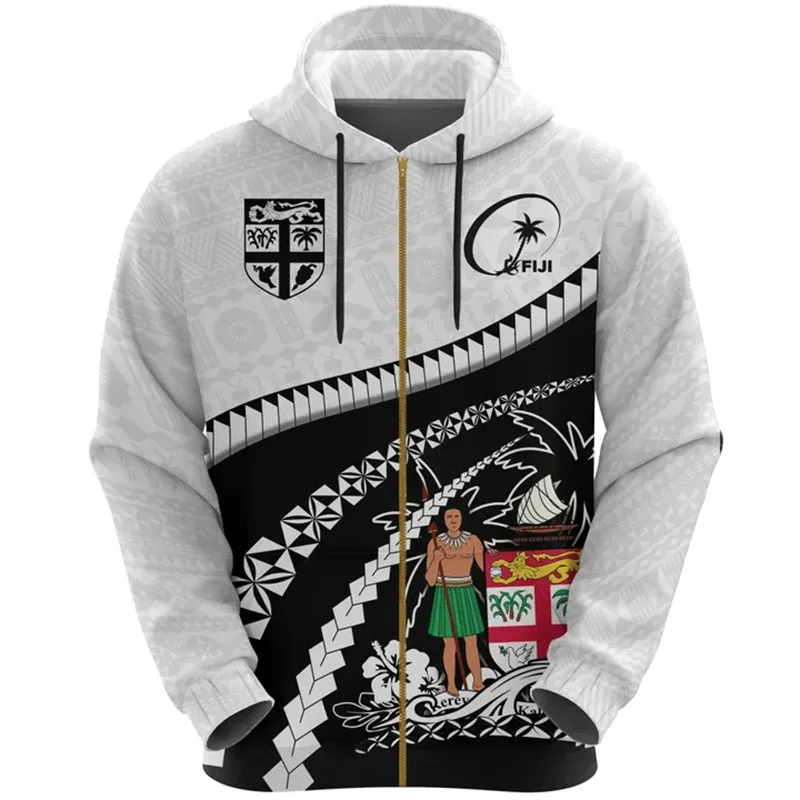 thumbnail image 1 of Sudadera con capucha y cremallera con gráfico de la bandera de Fiji para hombres y mujeres, sudaderas con emblema nacional con estampado 3D, suéter holgado de manga larga con cremallera para niños de, 1 of 5