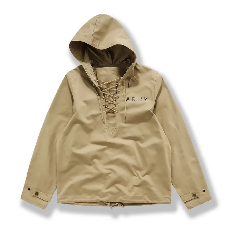 US Hooded Pullover Japanese Retro Fashion Parker Jacket Drawstring Neckline Workwear Jacket Male Casual Sweatshirts Printed Tops