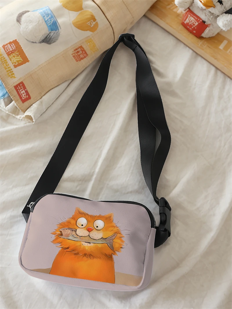 1pc,Orange Cat Fish Eating Fashionable Adjustable Crossbody Bag, Neutral Sports Waist Bag, Suitable for Running
